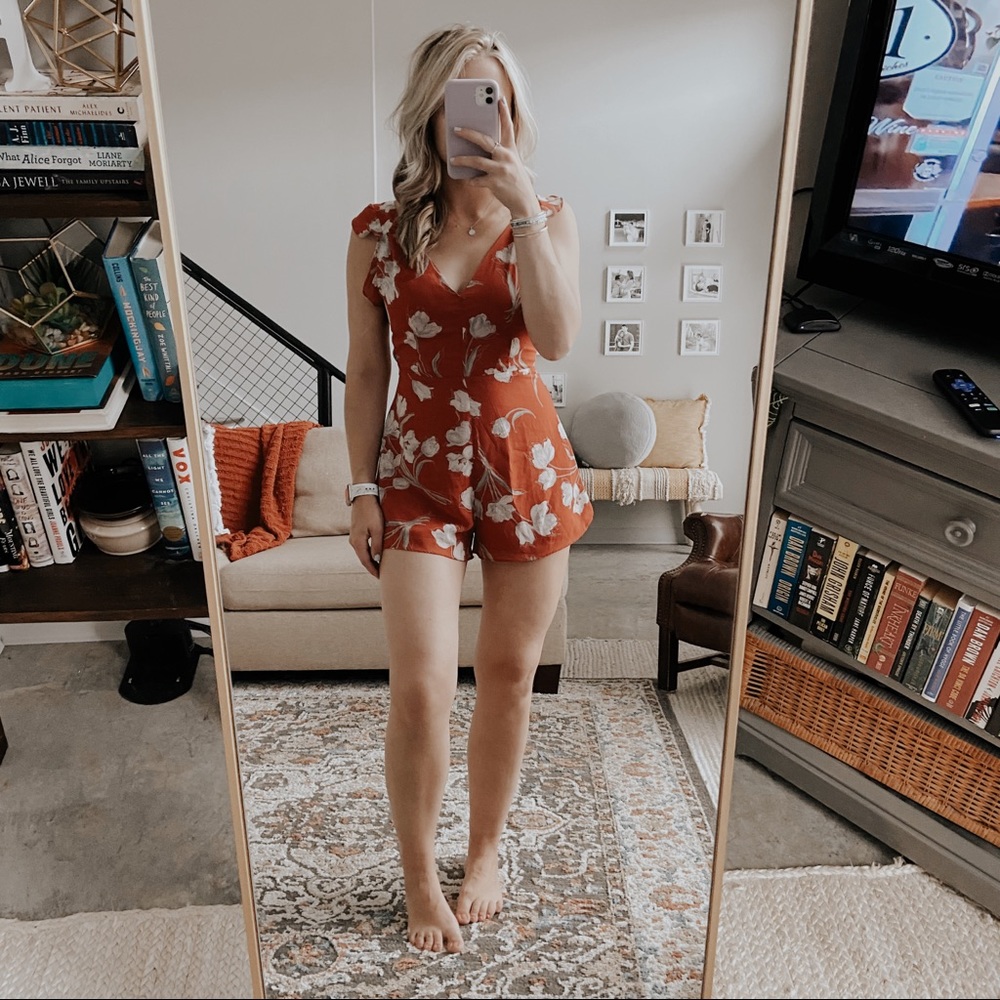 Kimchi Blue Red Floral Ruffled Romper